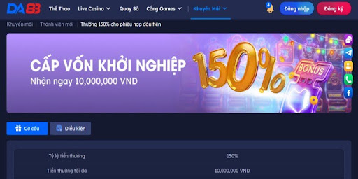 Thưởng 150% cho cược thủ nạp tiền lần đầu